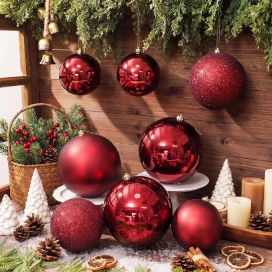 8 Pack Extra Large Christmas Ornament Balls for Tree Decoration, Glass, Wine Red, Shatter-Resistant and Glossy Finish