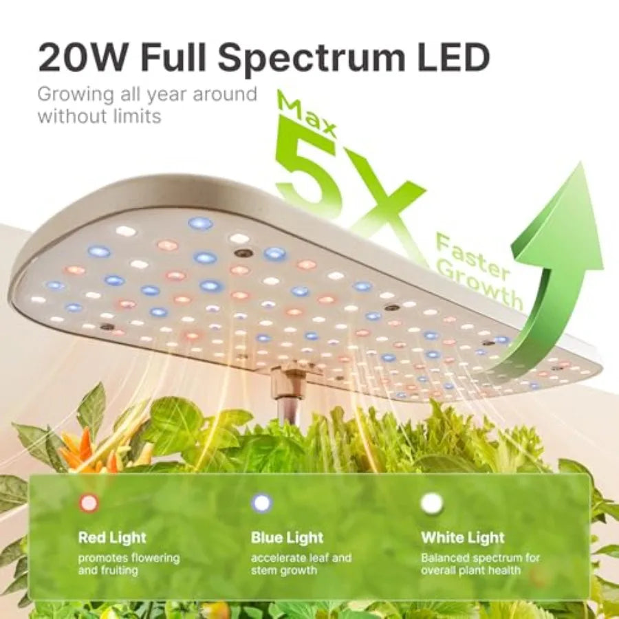 Hydroponics Growing System Kit 12 Pods for Indoor Herb Garden, Beige ABS Plastic with 20W LED Grow Light, Visible Water Tank Pu