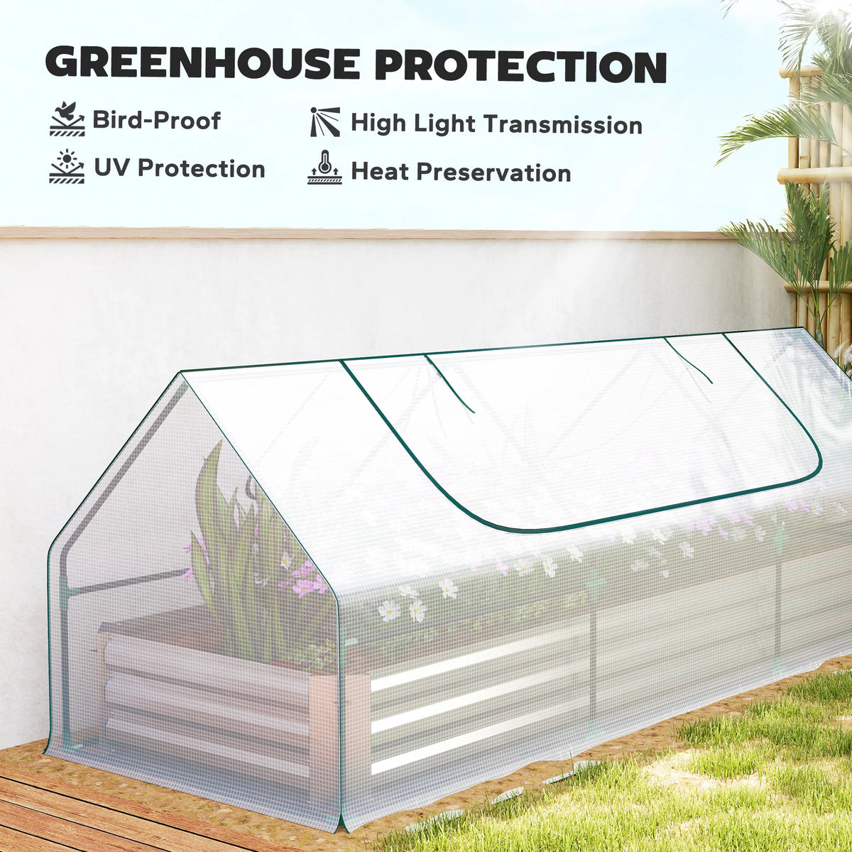 8.6 x 3 x 1ft Raised Garden Bed with Mini Greenhouse, White