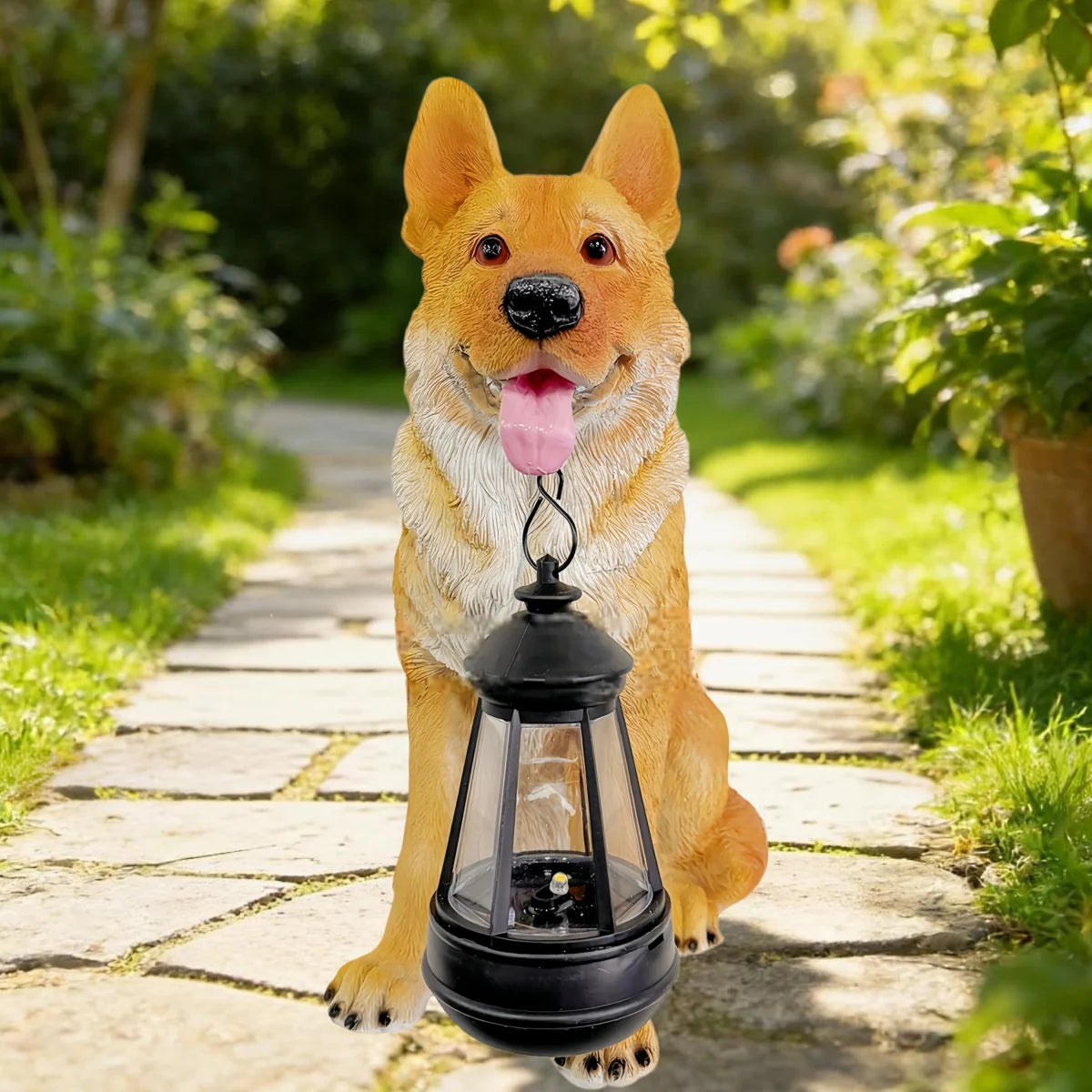 Outdoor Garden Solar Statue Light, Garden Solar Powered Shepherd Dog Labrador Retriever Statue Light, Resin Solar Powered Statue Decoration of German Shepherd Dog Labrador Retriever with Lantern, for Yard Patio Lawn Balcony H
