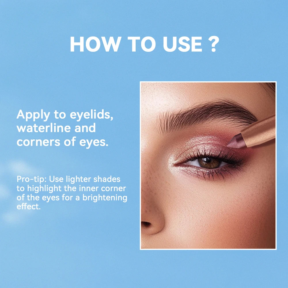 Shimmer Cream Eyeshadow Stick Waterproof Metallic Eye Shadow Crayon Blendable Long Lasting Glitter Eye Brightener Stick Daily Eye Makeup Cosmetic