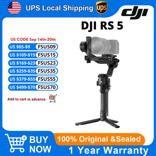 DJI RS 5 Gimbal Camera Stabilizer for Filmmakers and Videographers - 3-Axis Stabilizer for Wedding, Documentary & Commercial Video, OLED, Bluetooth, RavenEye