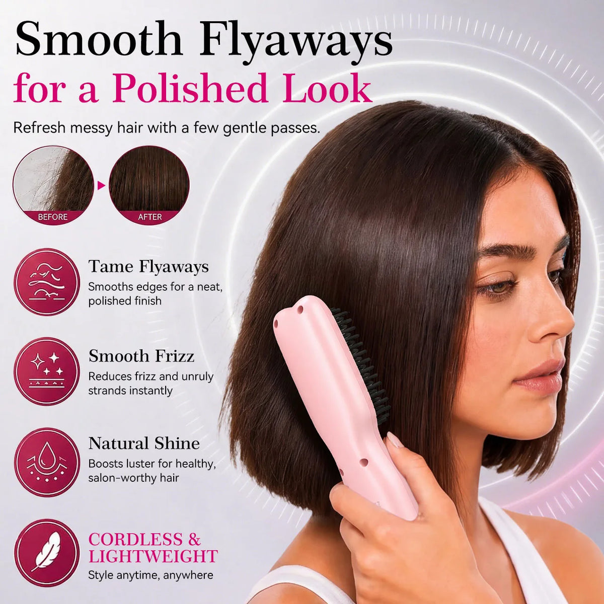 Hatteker Wireless Portable Hair Straightening Comb Multi-temperature Control Styling Brush for Straight And Curling Hair