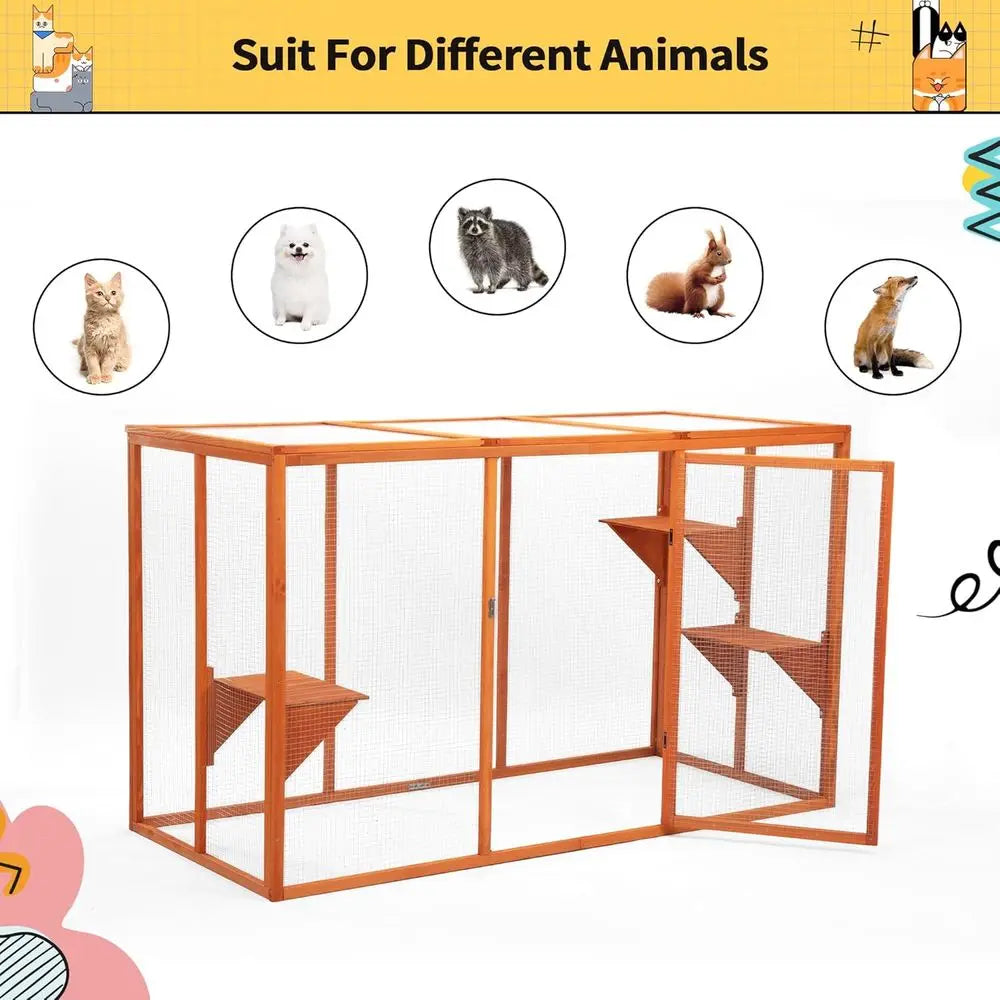 Catio Outdoor Cat Enclosure, 71" Large Catios or Cats Patio, Outside Cat Enclosures, Cattio with Waterproo Roo, Clearance Cat Ca