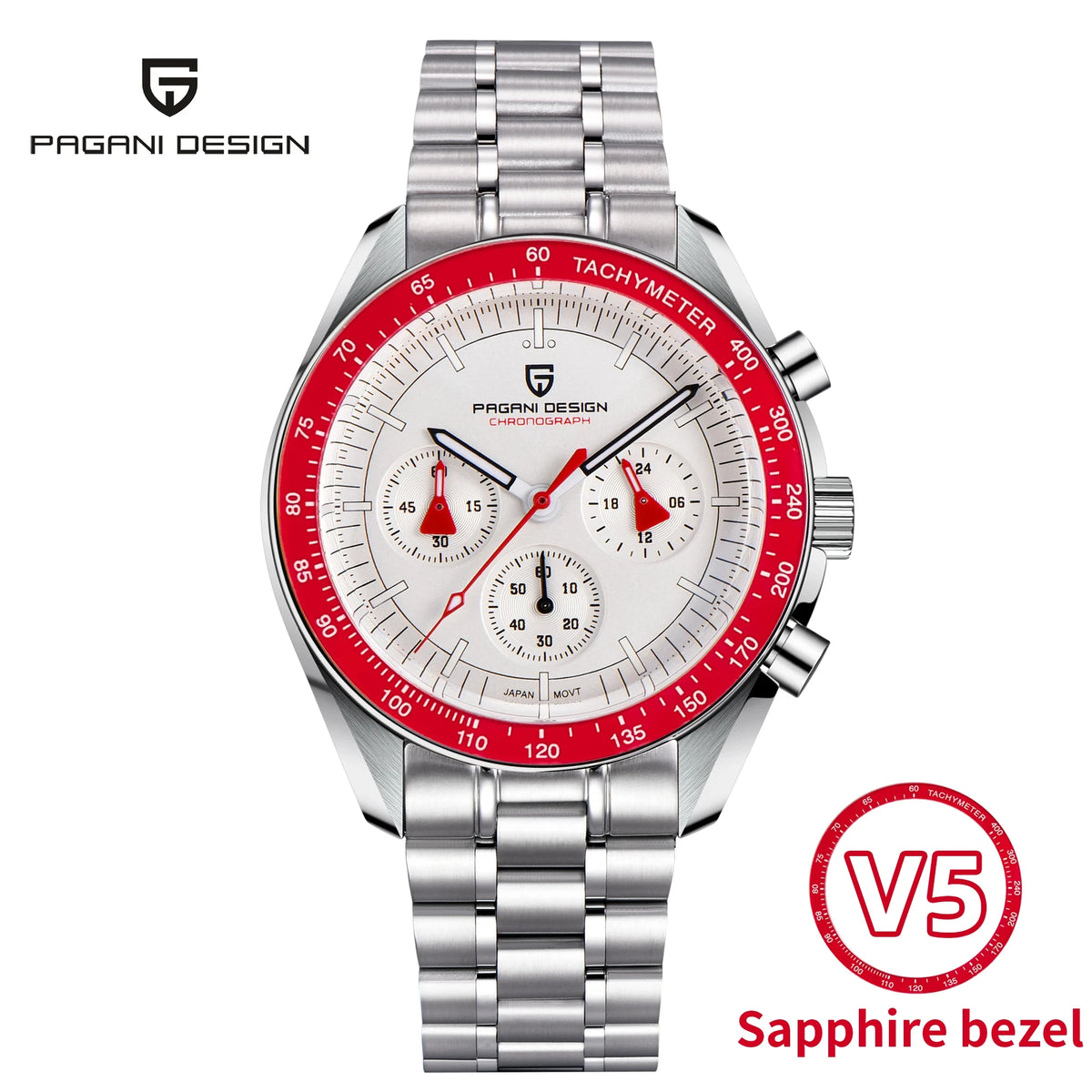 Pagani Design Men Stainless Steel Quartz Watch Chronograph Sapphire