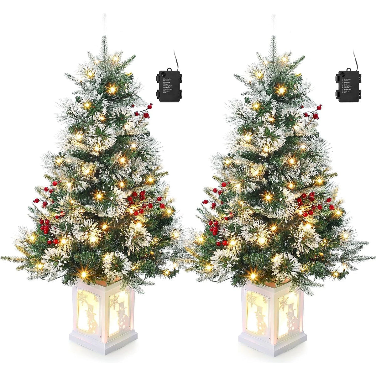 Pre Lit Artificial Christmas Tree With Potted Base And Lights