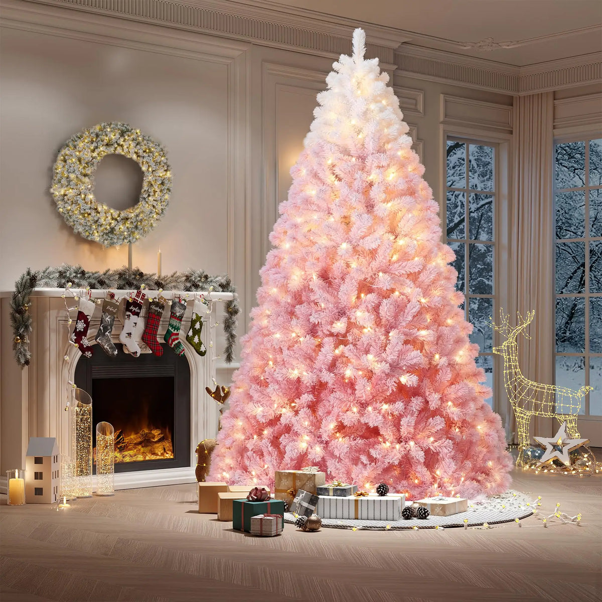Prelit Artificial Christmas Tree With RGB Flocked Lights