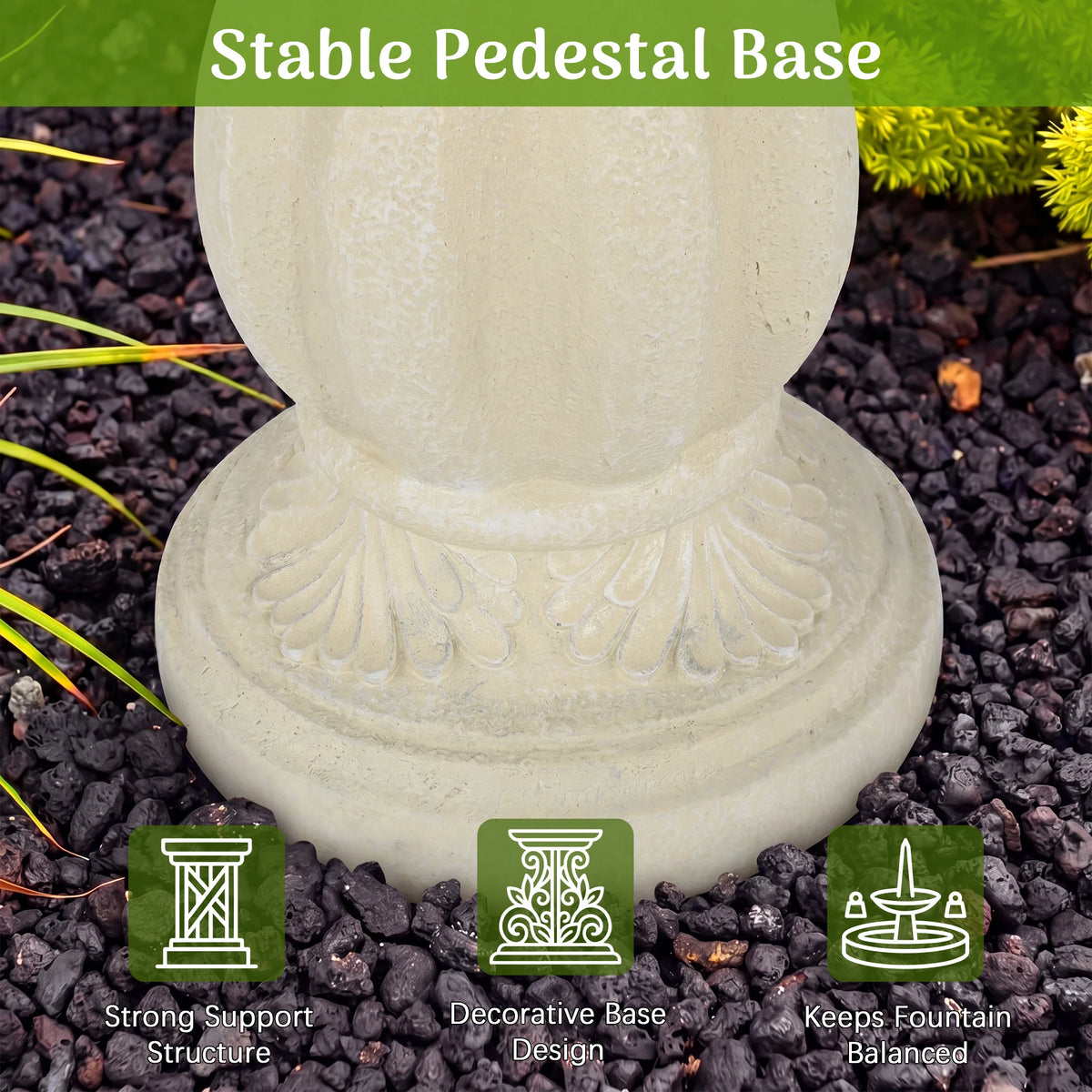 Solar Powered 3 Tier Outdoor Water Fountain With Pineapple Finial