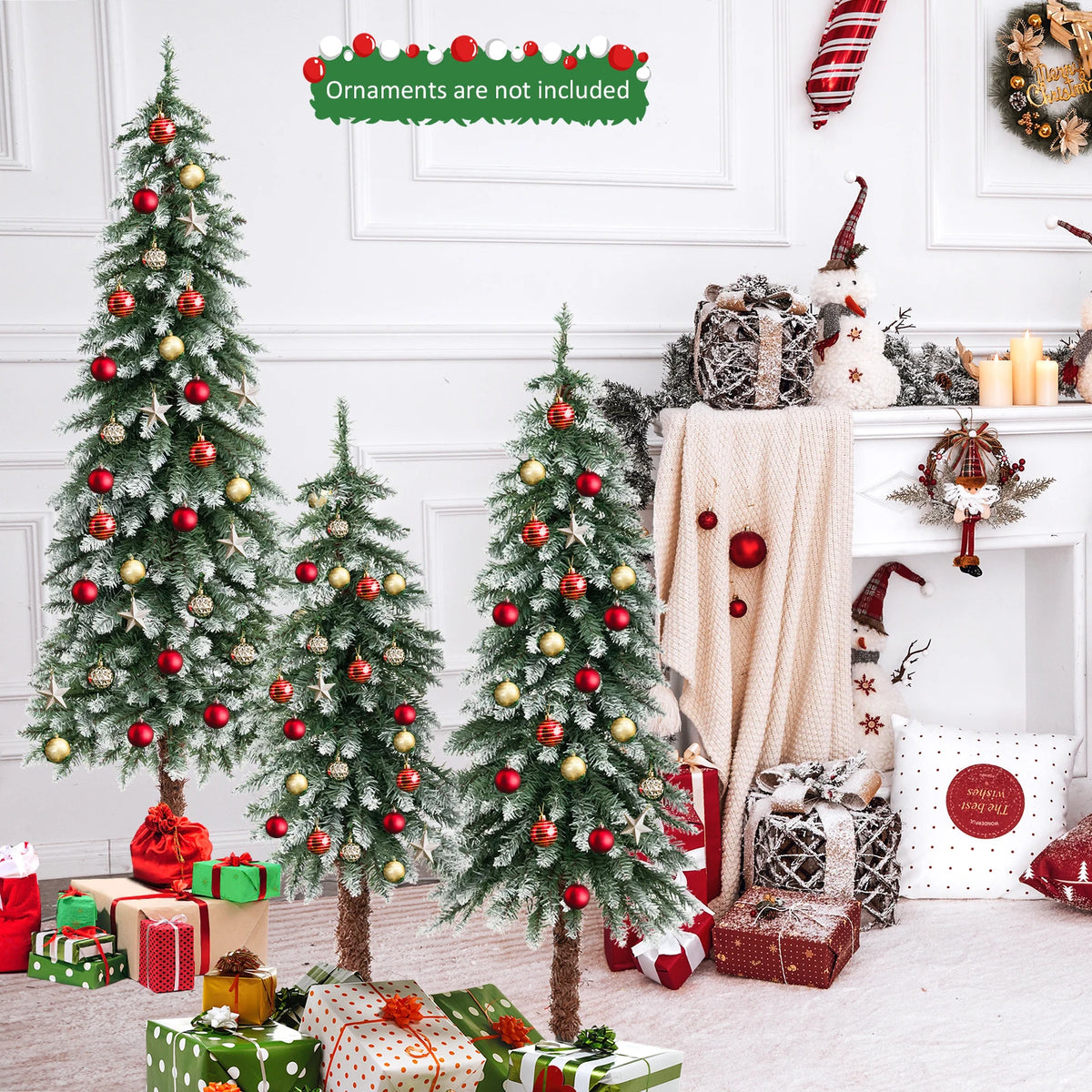 Lifezeal Pre Lit Artificial Snowy Pencil Christmas Tree Set