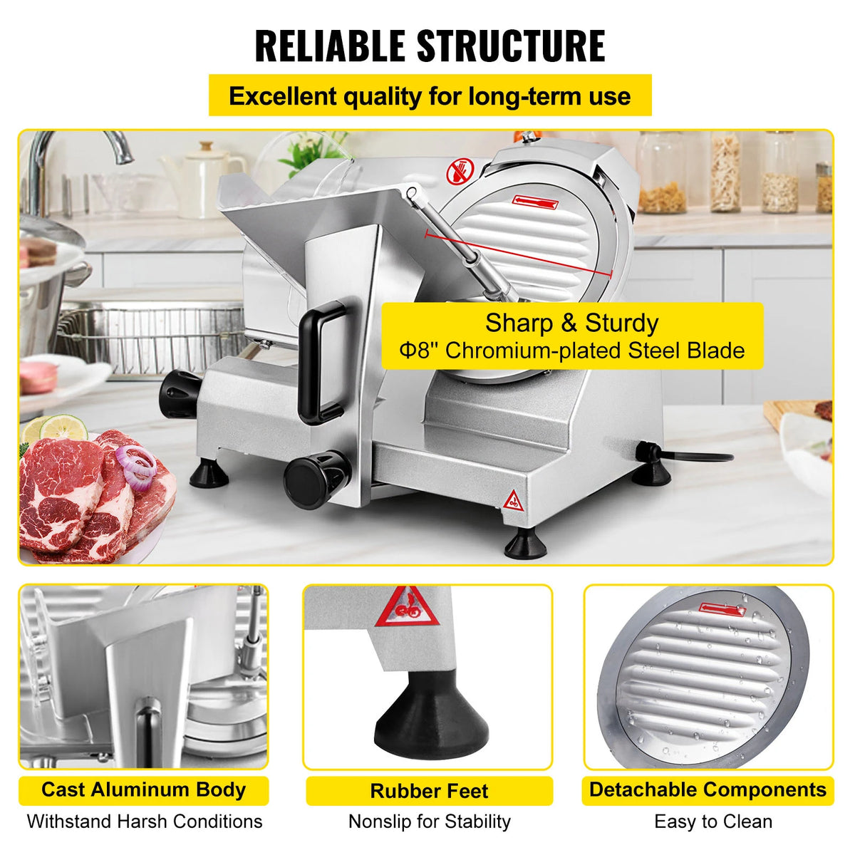 SucceBuy Electric Meat Slicer Carbon Steel Blade Adjustable Slice Thickness