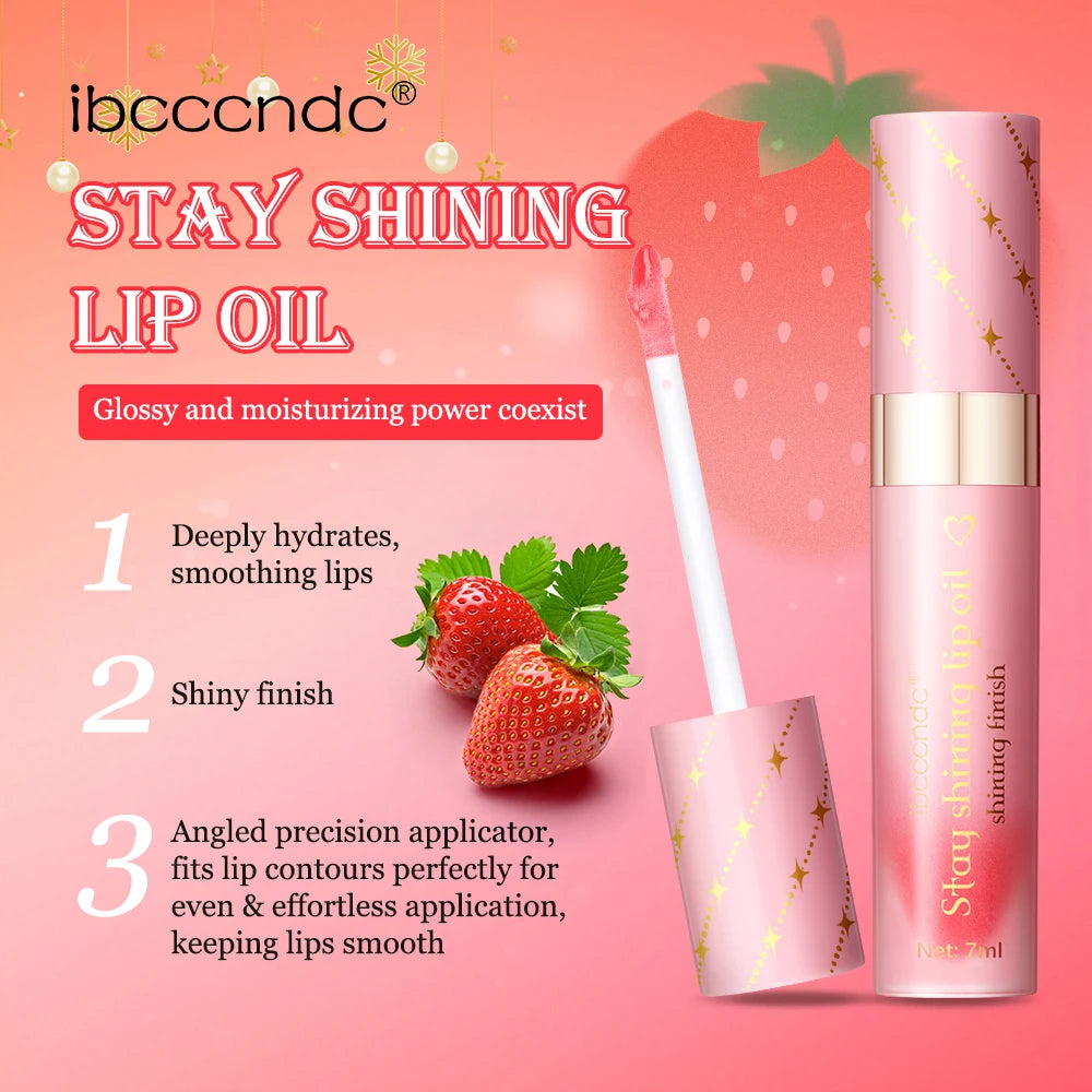 Strawberry Christmas Lip Combo Lip Conditioner Shiny Lip Oil with Keychain Hydrating Long Lasting Moisturizing Lip Care Set