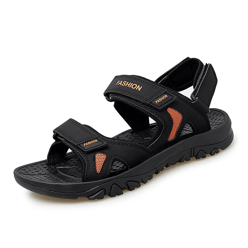 Men Casual Open Toe Flat Sandals Featuring Hook Loop Strap Design