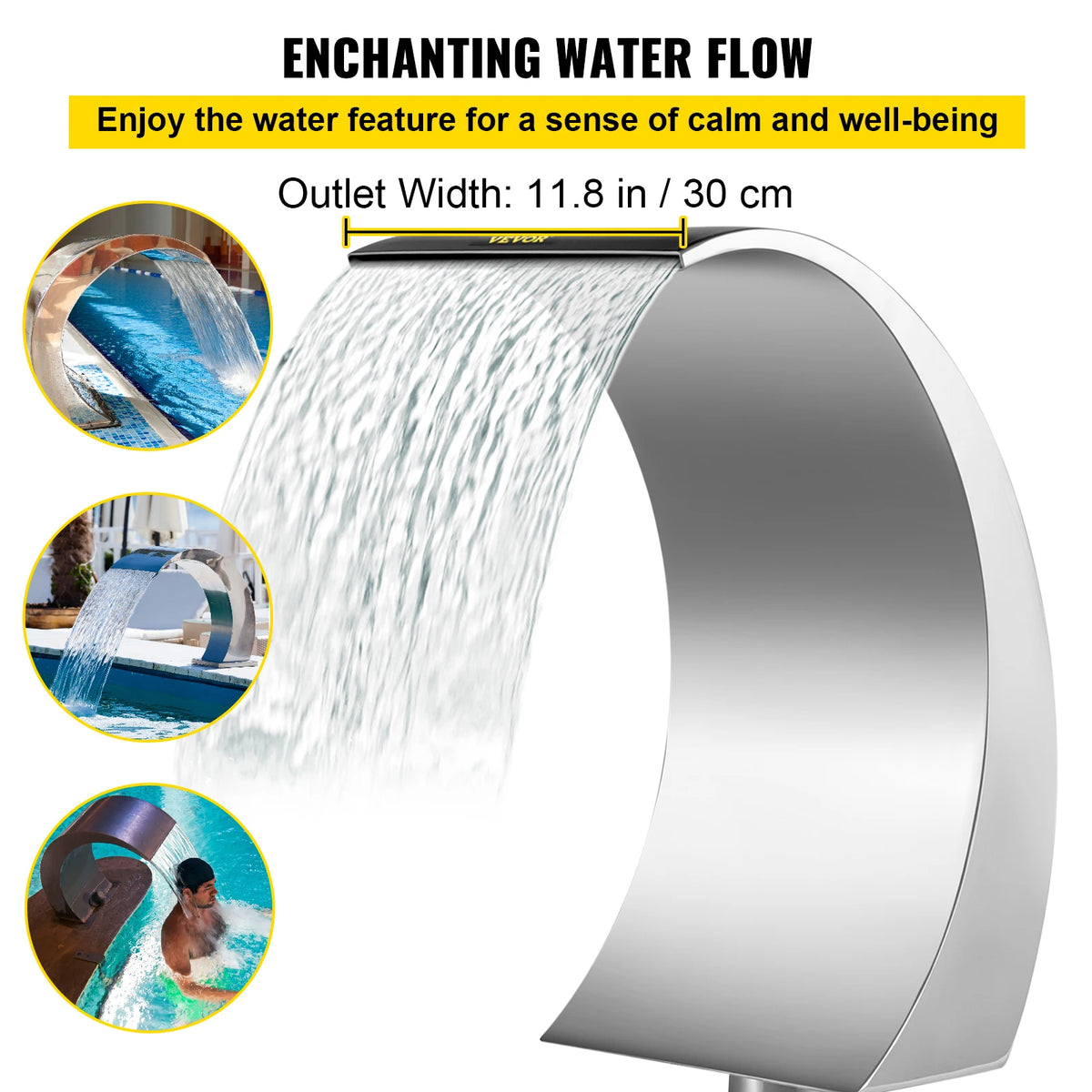 SucceBuy Stainless Steel Pool Waterfall Fountain For Garden Ponds