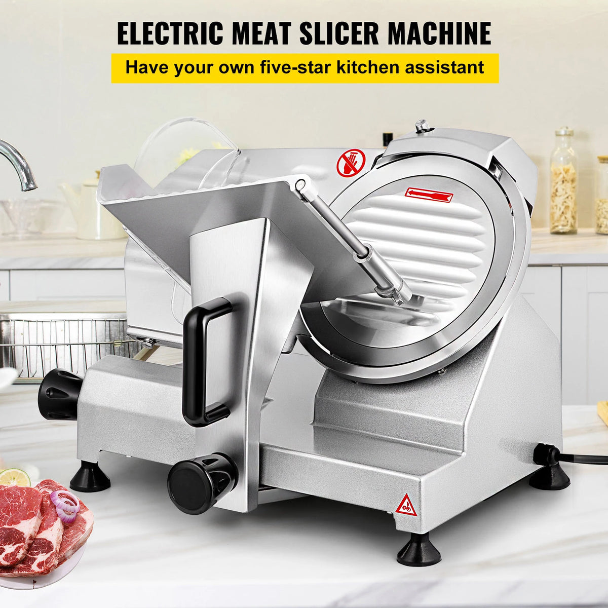 SucceBuy Electric Meat Slicer Carbon Steel Blade Adjustable Slice Thickness