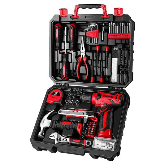 DEKO Cordless Drill Home Tool Kit With Hand Tools Set