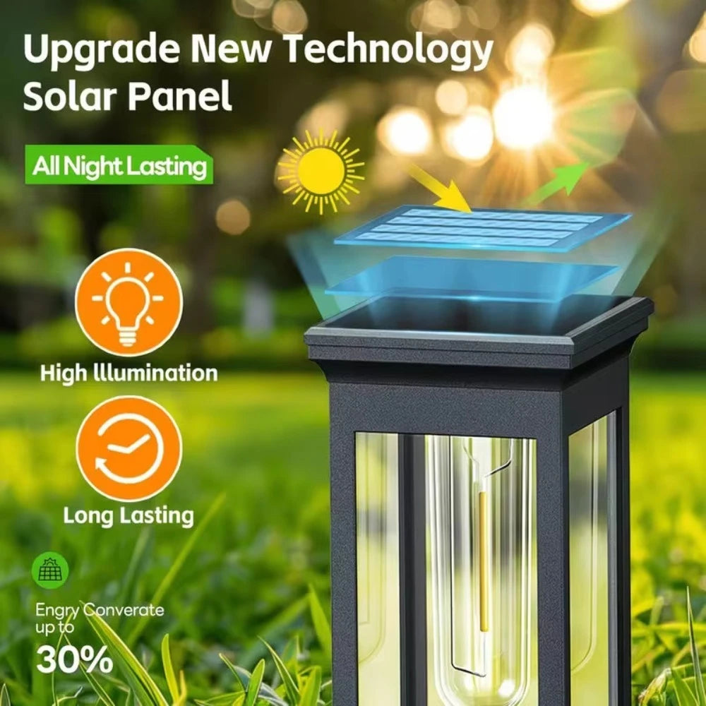 Upgraded Solar Panel Lawn Path Lights All Night Lighting Waterproof Outdoor Garden Walkway Yard Decorative Lamp 4Pack