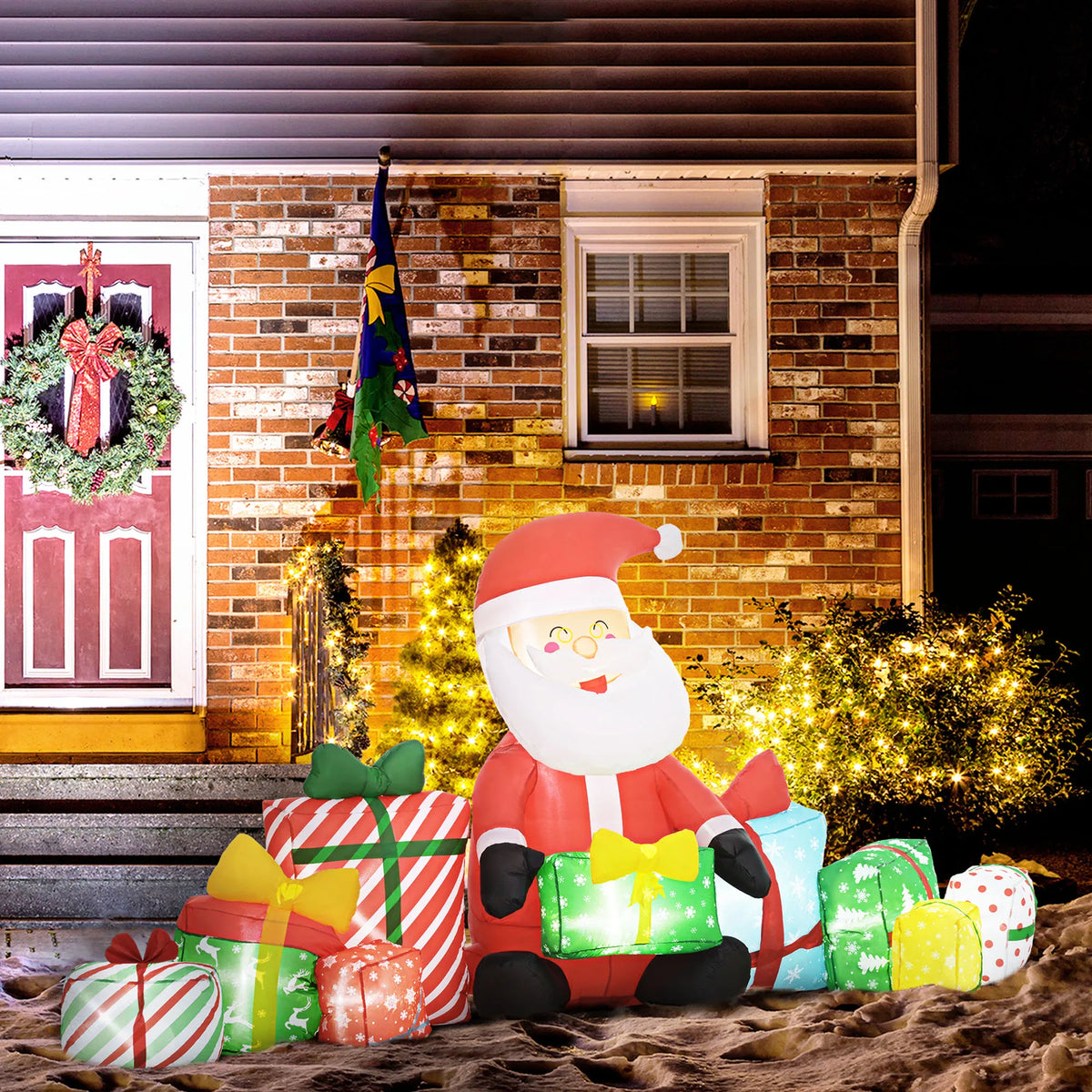 Christmas Inflatable Santa Claus Decoration With Gift Boxes And Lights