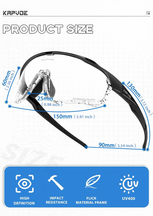 Kapvoe New Windproof Camping Glasses  Men Women Large-Frame UV400 Cycling Sunglasses Outdoor Hiking Eyewear MTB Bike Bicycle Glasses
