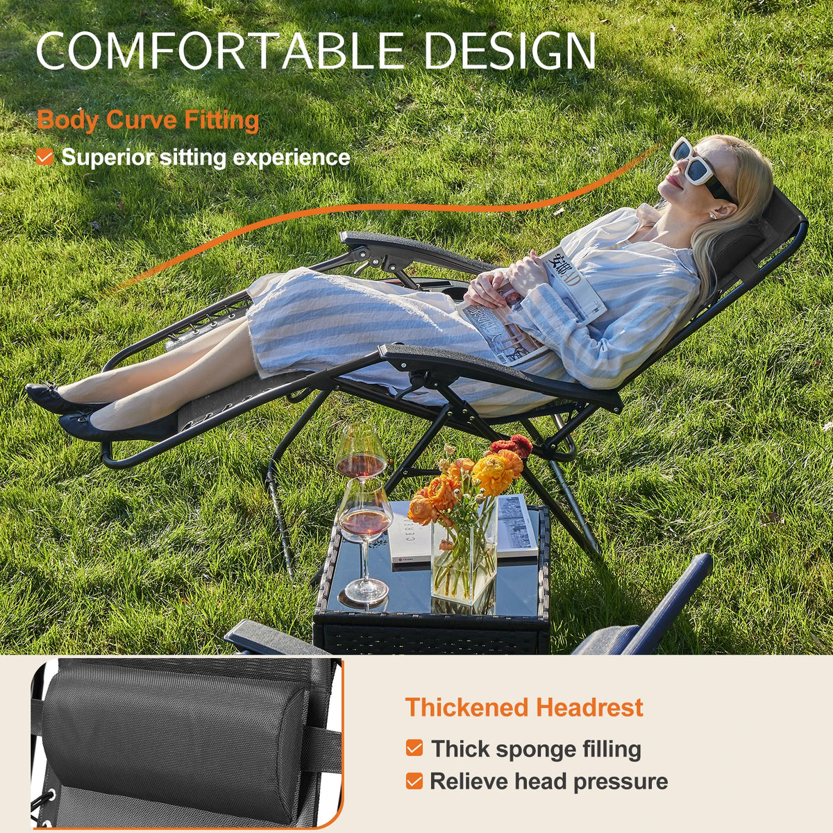 JHK Portable Zero Gravity Patio Lounge Chair With Cup Holder