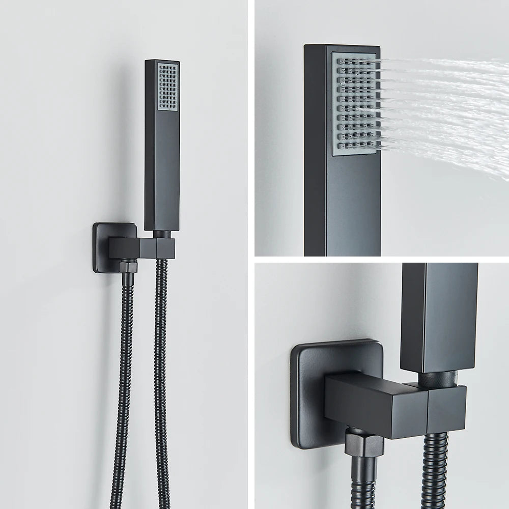 Black Embedded Ceiling Shower Head Intelligent Remote Control LED Rainfall Shower Set High Flow Waterfall Concealed Tap