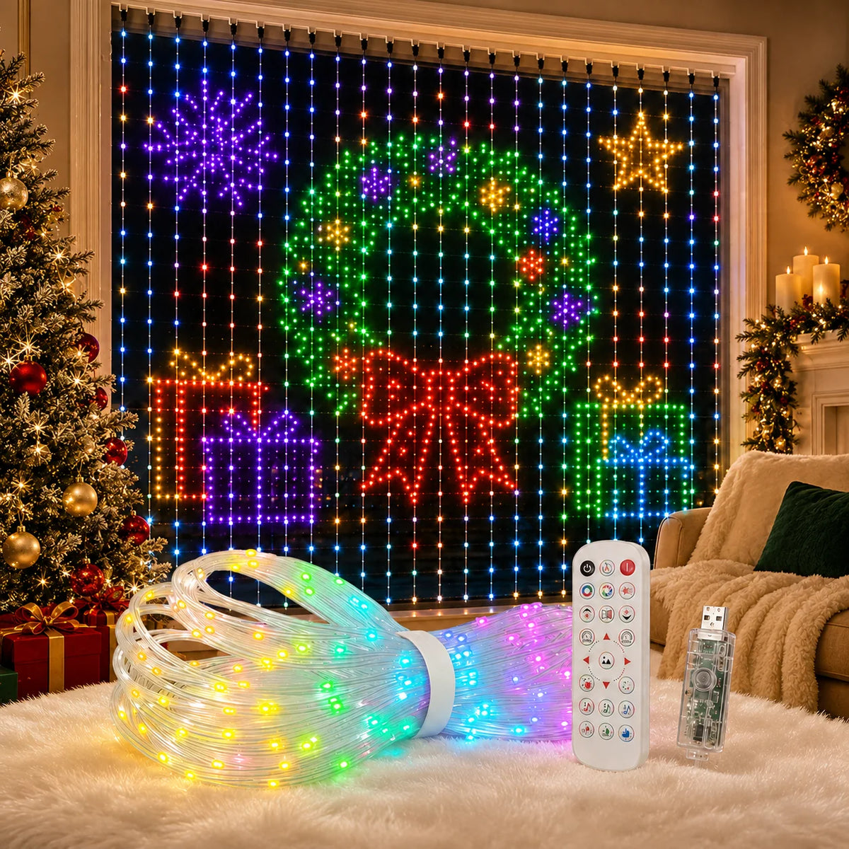 RGBIC Smart Curtain Lights LED String Lights APP Control Music Sync DIY Patterns Timer for Christmas Window Party Decor