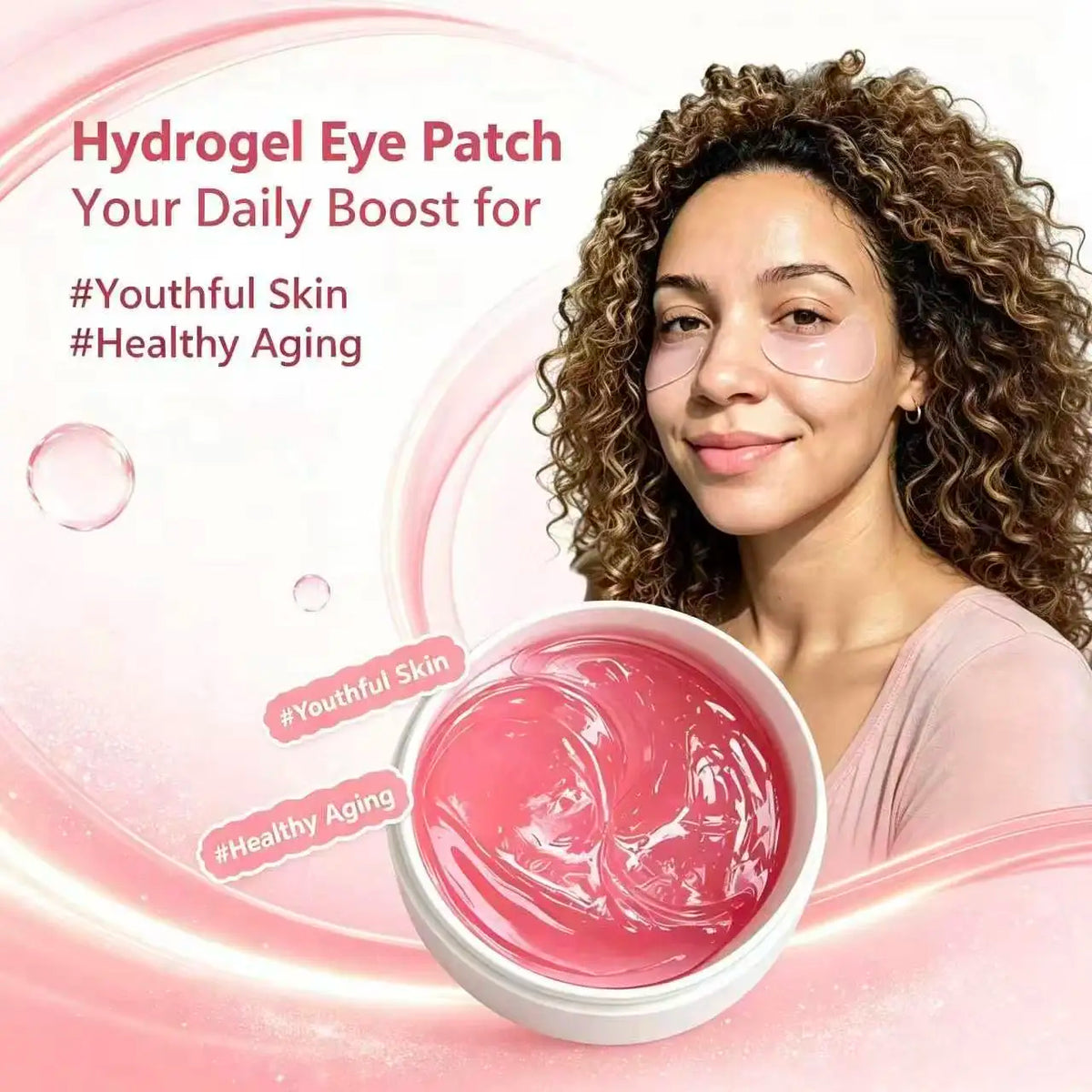 Korean PDRN Hydrogel Eye Masks with Collagen - Cooling Under Eye Patches for Dark Circles, Depuffing, Smoothing - Daily Gentle Skincare Treatment (Easy to Apply Patch)