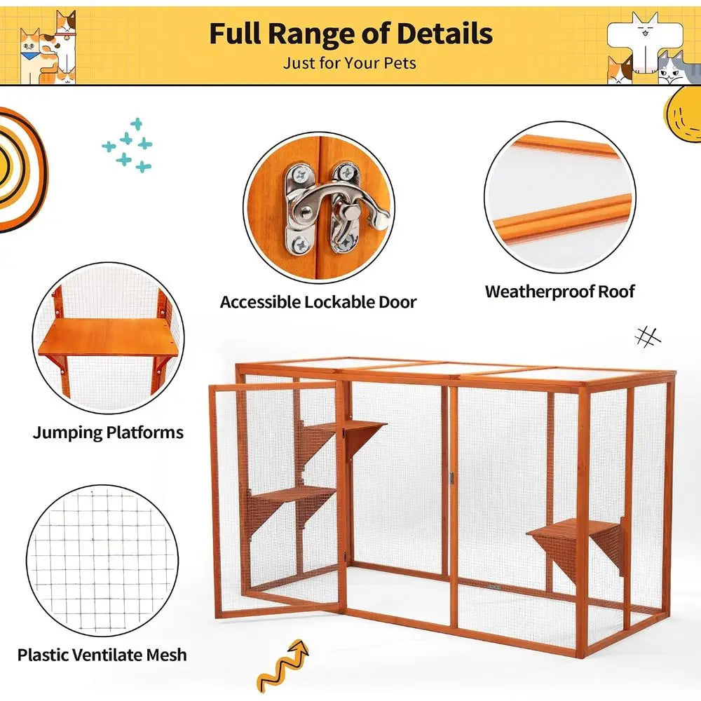 Catio Outdoor Cat Enclosure, 71" Large Catios or Cats Patio, Outside Cat Enclosures, Cattio with Waterproo Roo, Clearance Cat Ca