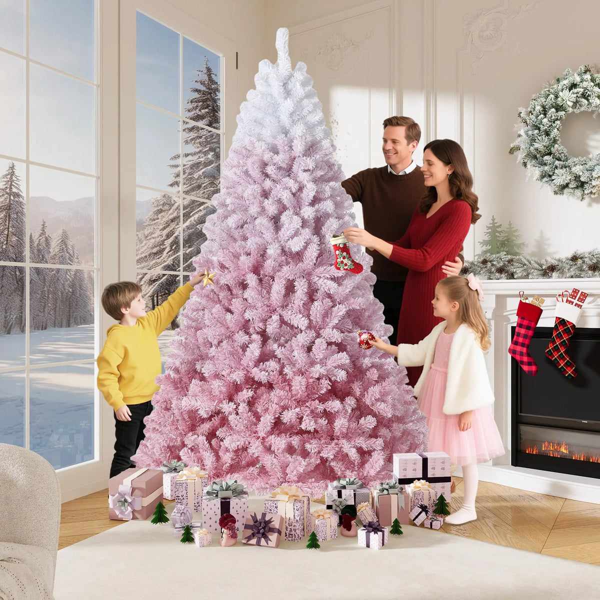 Prelit Artificial Christmas Tree With RGB Flocked Lights