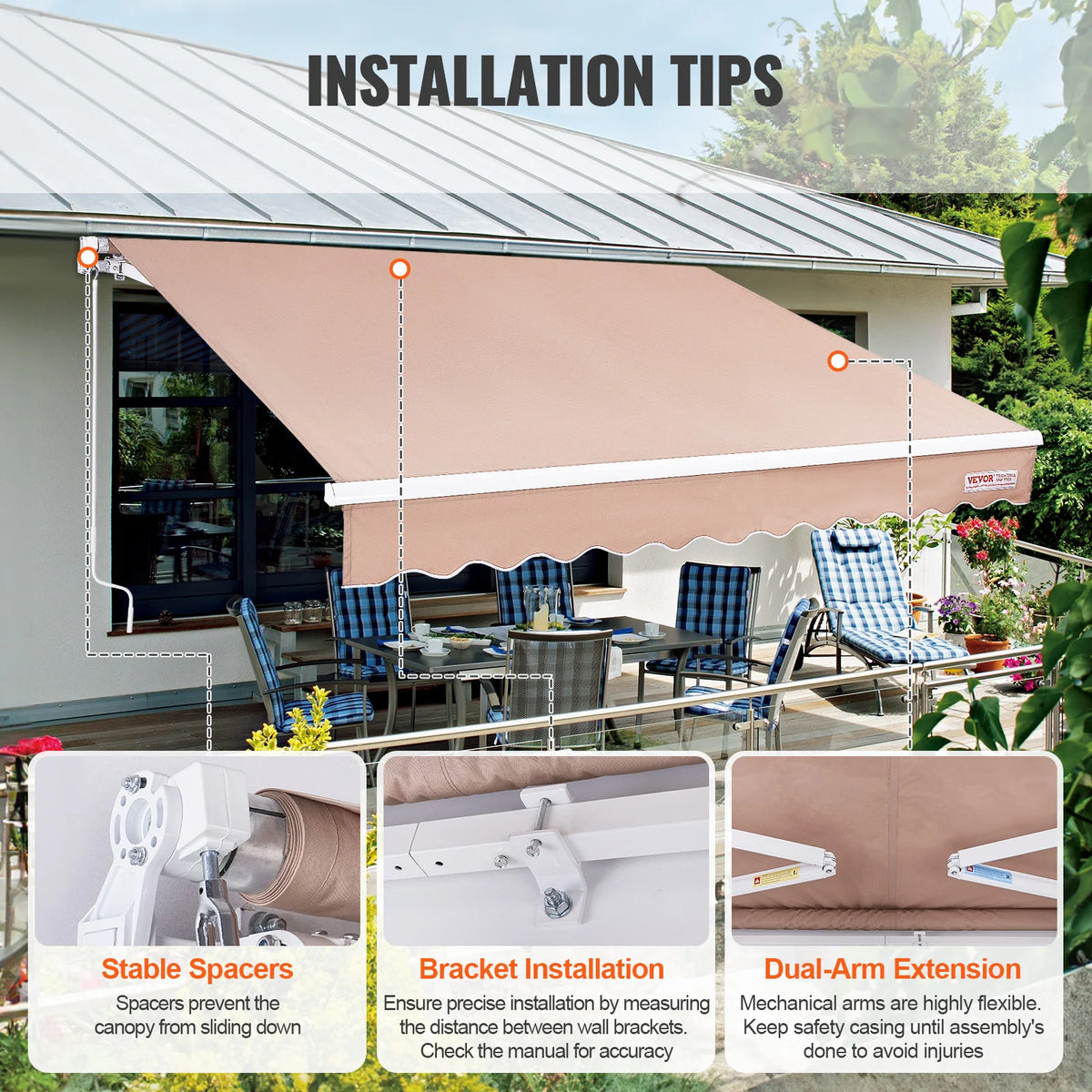 SucceBuy Manual Retractable Patio Awning Sun Shade Shelter