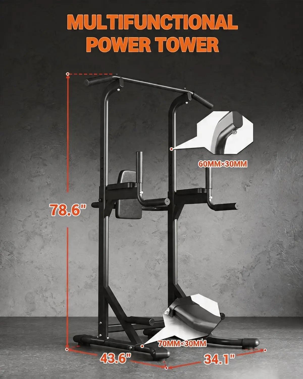 Power Tower Pull Up Bar for Home Gym, 450lbs Heavy Duty Capacity, Multi-Function Dip Station with Adjustable Height, Full Body Strength Training Equipment for Pull-Ups, Dips, Leg Raises, Carbon Steel Fitness Rack