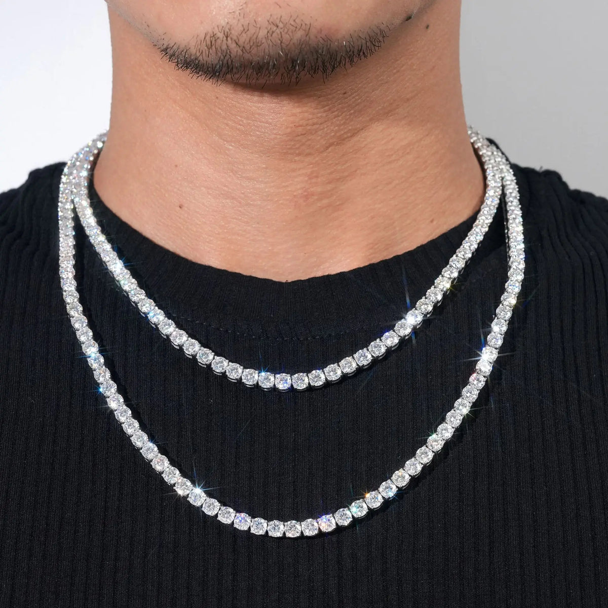 Hip Hop 925 Sterling Silver 3mm 4mm 5mm VVS Moissanite Diamond Necklace Moissanite Tennis Chain