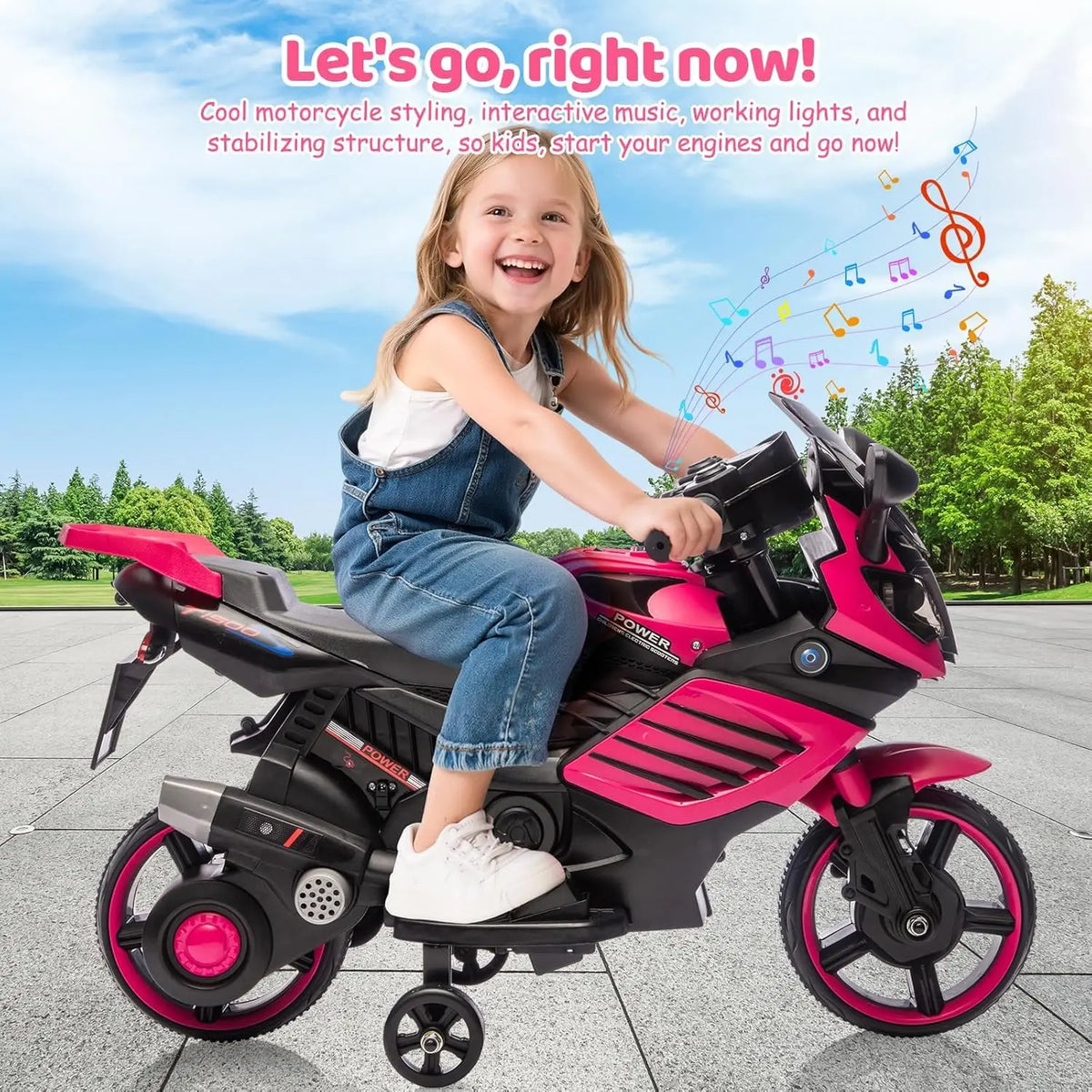 HiMISS Kids Electric Motorcycle With Training Wheels And Horn