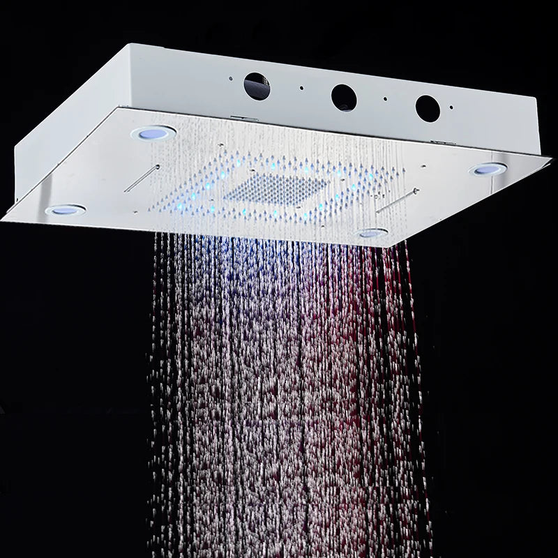 Rozin LED Shower Head 304SUS Ceiling Mounted Hidden Concealed Shower Heads Large Size Rain and Waterfall for Bathroom Shower