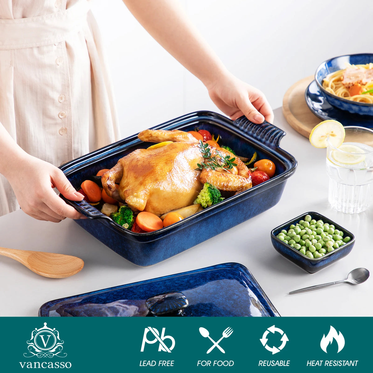 Malacasa Starry Porcelain Casserole Baking Dish With Lid And Microwave