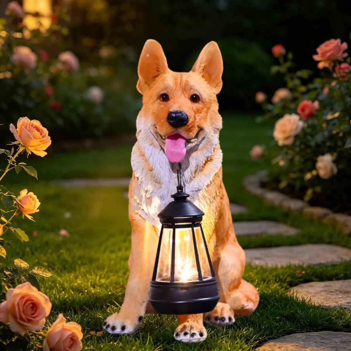 Outdoor Garden Solar Statue Light, Garden Solar Powered Shepherd Dog Labrador Retriever Statue Light, Resin Solar Powered Statue Decoration of German Shepherd Dog Labrador Retriever with Lantern, for Yard Patio Lawn Balcony H
