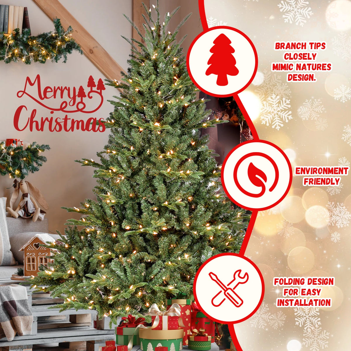 Pre-Lit Hinged Full Artificial Christmas Tree UL Certified Lights