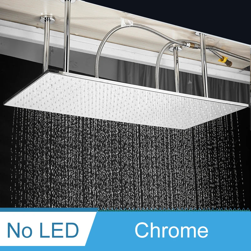 Shinesia LED Bathroom Shower Faucet 40*80cm Large Rainfall Waterfall Shower System Set Ceiling Mounted Black/Brushed Gold