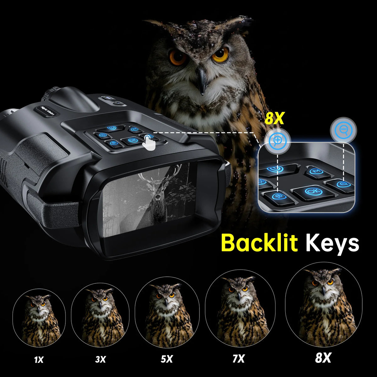 DIYIMIN Night Vision Binoculars 8X Digital Zoom Rechargeable Goggles
