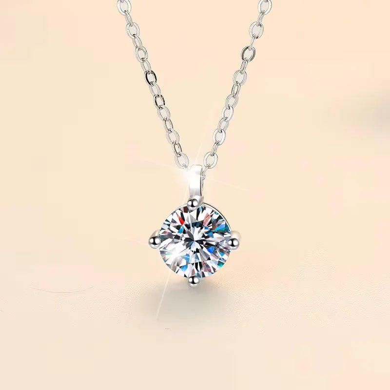 New 2ct Moissanite 925 Sterling Silver Necklace Pendant Chain Fine Jewelry for Woman Wedding Sparkling Classic Party Fashion