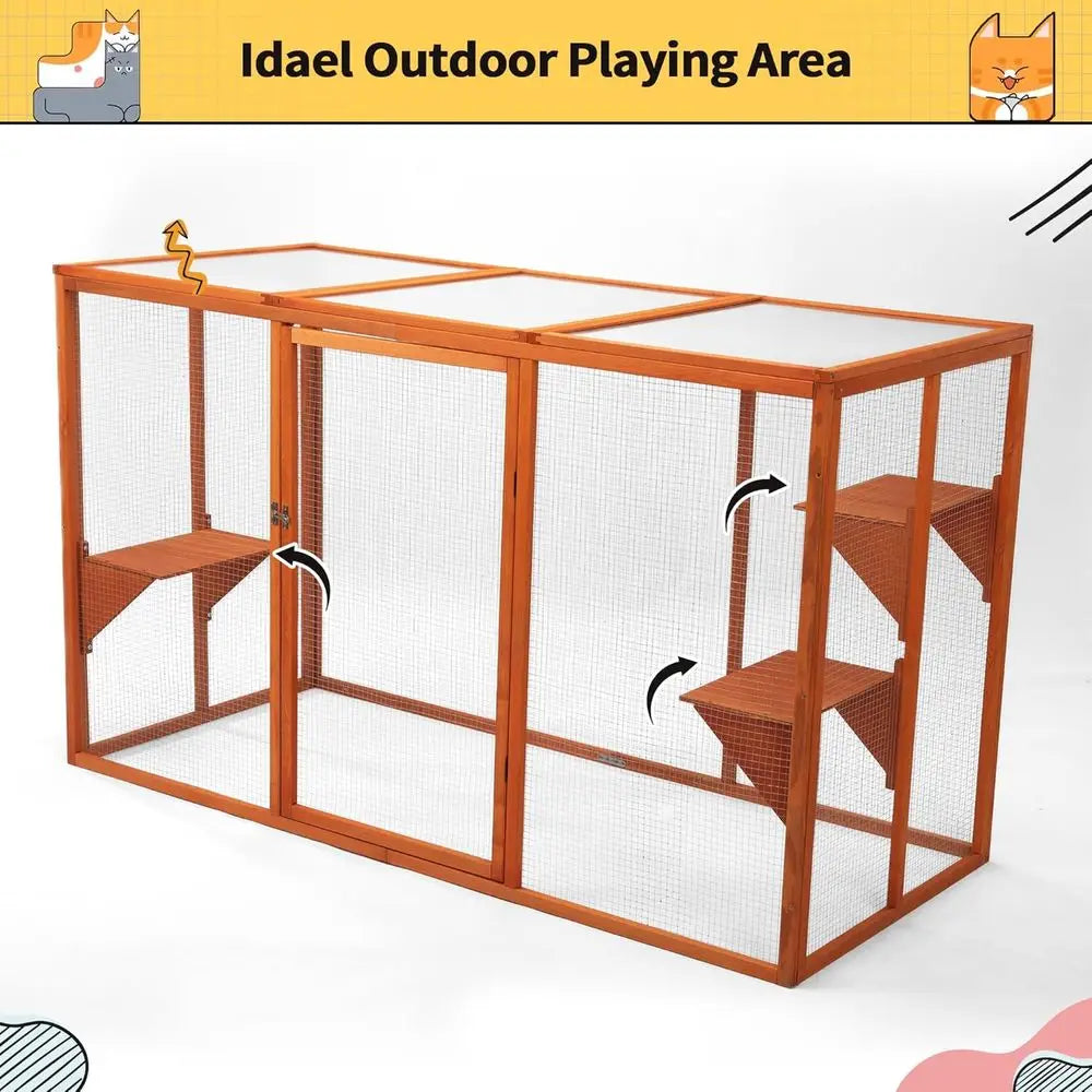 Catio Outdoor Cat Enclosure, 71" Large Catios or Cats Patio, Outside Cat Enclosures, Cattio with Waterproo Roo, Clearance Cat Ca