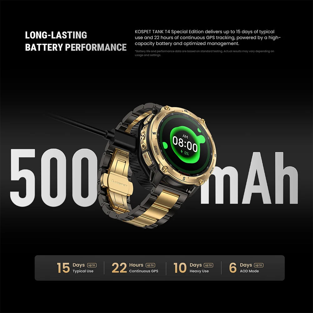 KOSPET TANK T4 Special Edition GPS Smartwatch Men Military Watch with 2 Bracelets 10ATM Offline Maps 180+ Sports Model