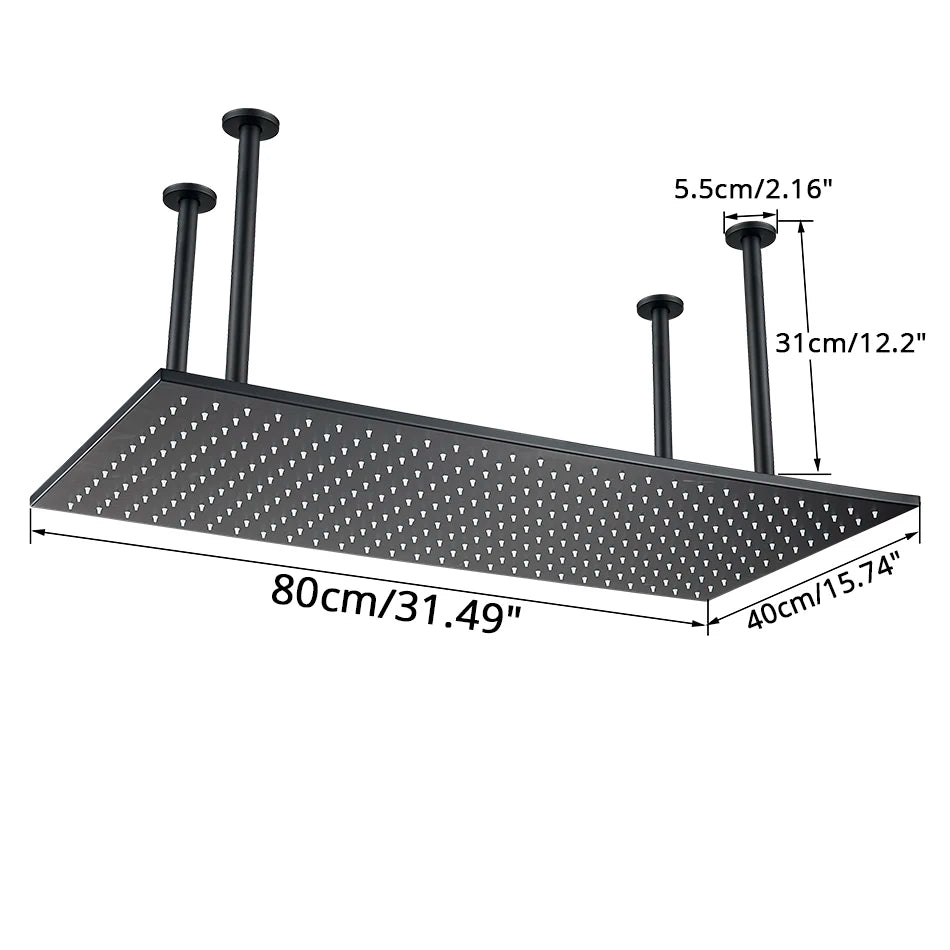 Shinesia LED Bathroom Shower Faucet 40*80cm Large Rainfall Waterfall Shower System Set Ceiling Mounted Black/Brushed Gold