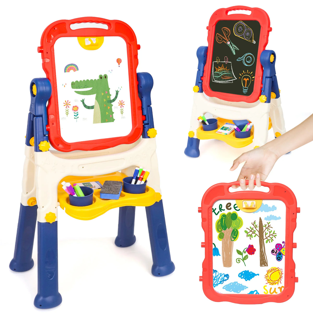 Kids' Art Easel, Adjustable Standing Rotatable Double-Sided Easel with Painting Additions for Youngsters Boys And Girls Age 3+ Years Old, Standing Art Easel, Ideal Birthday/Christmas/New Year Gifts for Kids