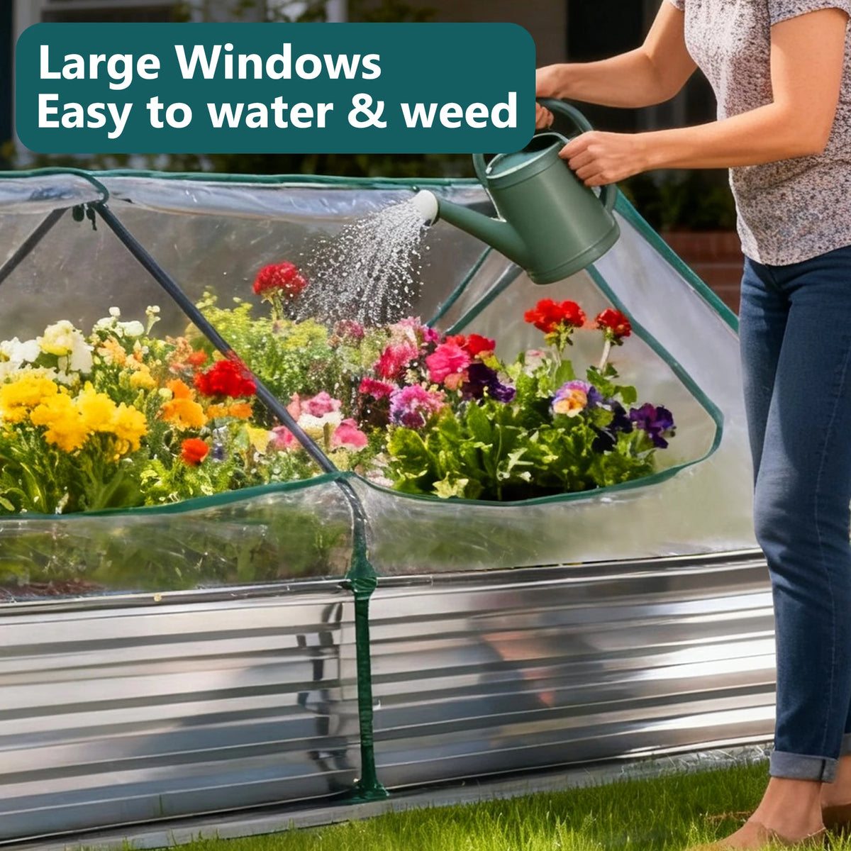 JHK 6x3x2ft Large Metal Garden Bed Galvanized Raised Garden Bed with Cover Planter Box Outdoor for Deep-Rooted Vegetables Flower