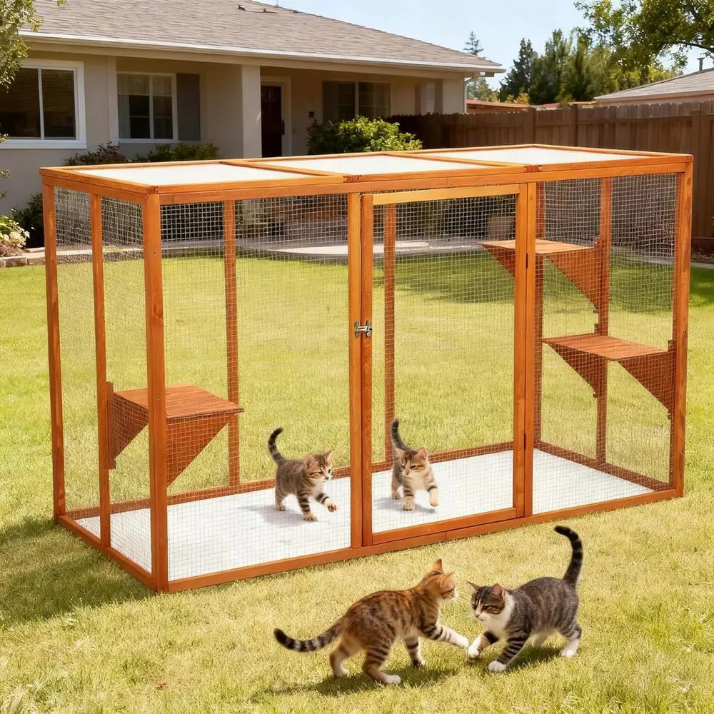 Catio Outdoor Cat Enclosure, 71" Large Catios or Cats Patio, Outside Cat Enclosures, Cattio with Waterproo Roo, Clearance Cat Ca