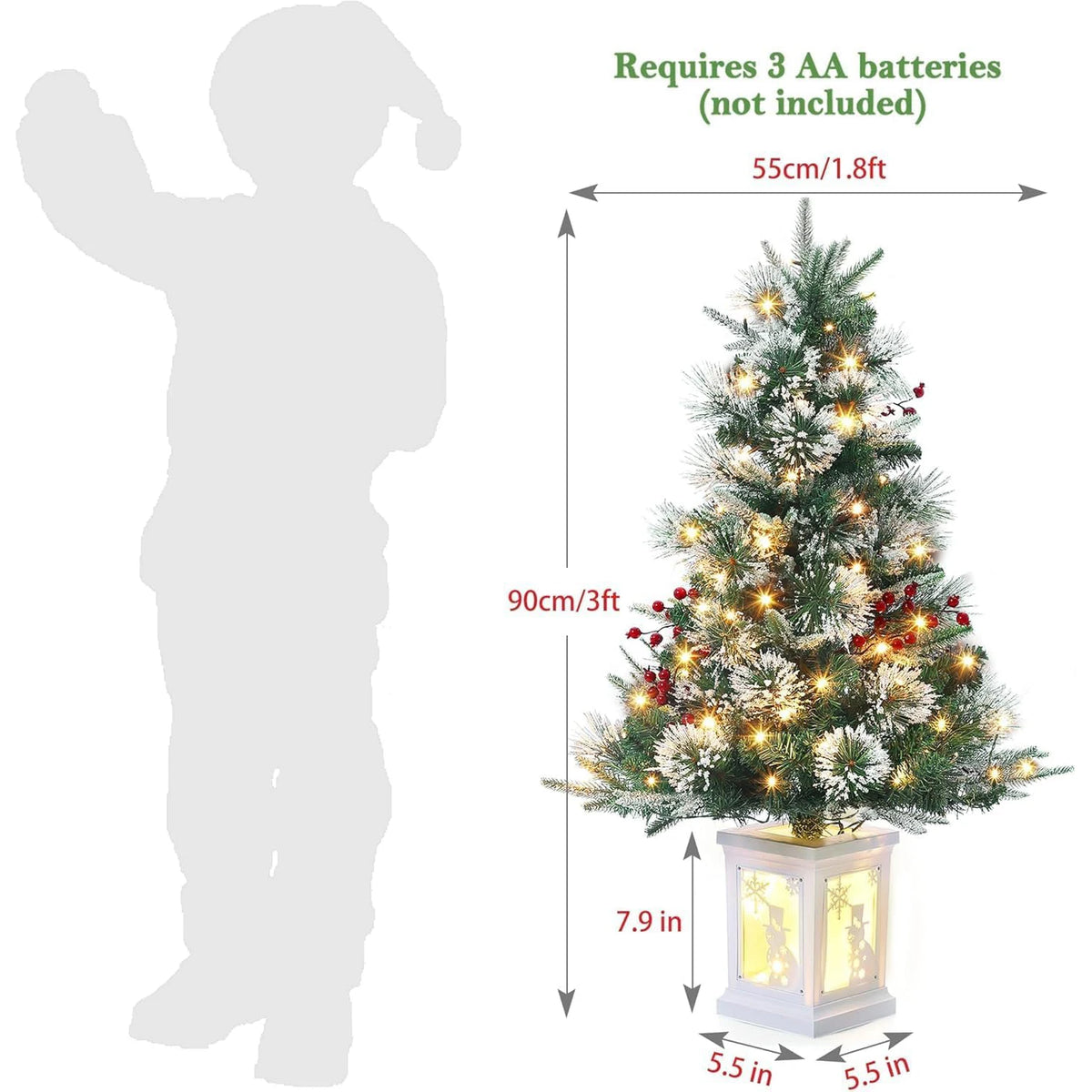 Pre Lit Artificial Christmas Tree With Potted Base And Lights