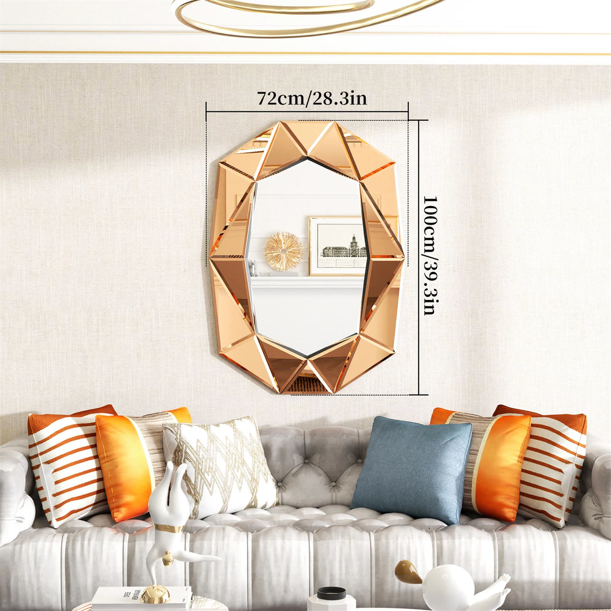 Asymmetrical Mirror Irregular Decorative Wall Mirror with Beveled Diamond Edge for Bedroom Living Room Entryway Hall Accent Mirror