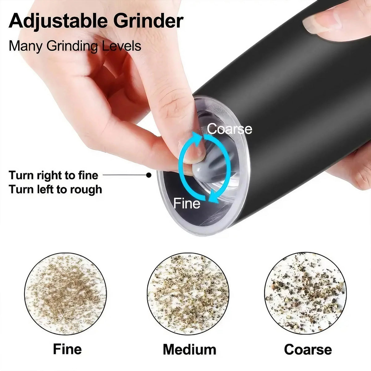Gravity Electric Salt and Pepper Grinder - Battery Powered Salt or Pepper Mill with Adjustable Coarseness and LED Light, Easy Operation for Kitchen Dining BBQ Cooking, Grind Fresh for Better Flavor, Great for Home Cooks