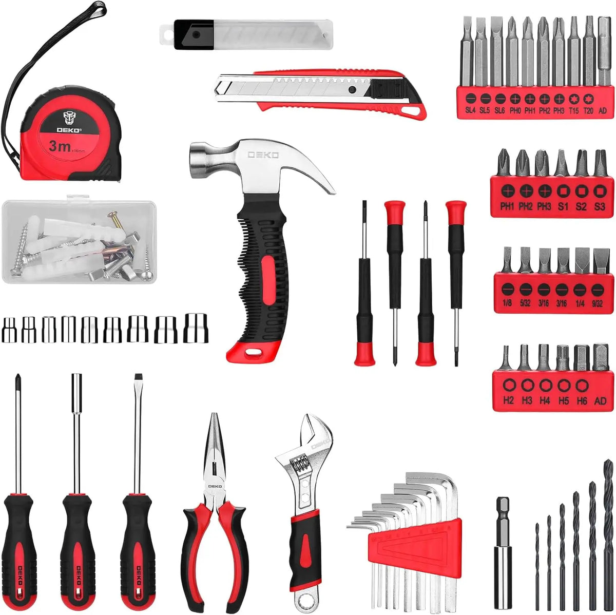 DEKO Cordless Drill Home Tool Kit With Hand Tools Set