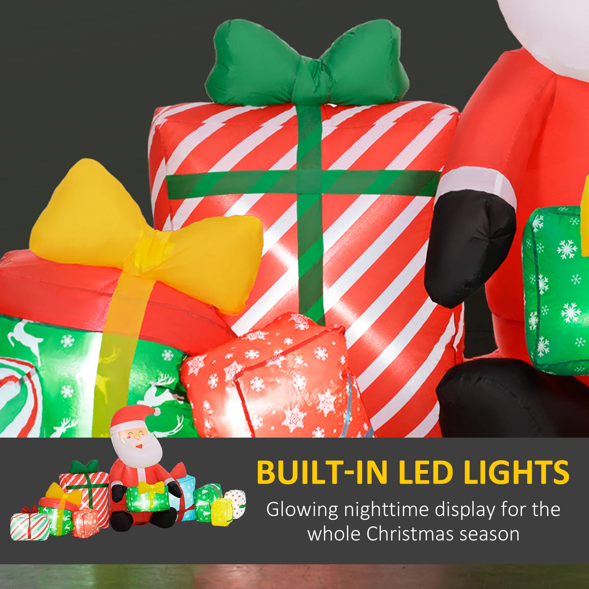Christmas Inflatable Santa Claus Decoration With Gift Boxes And Lights